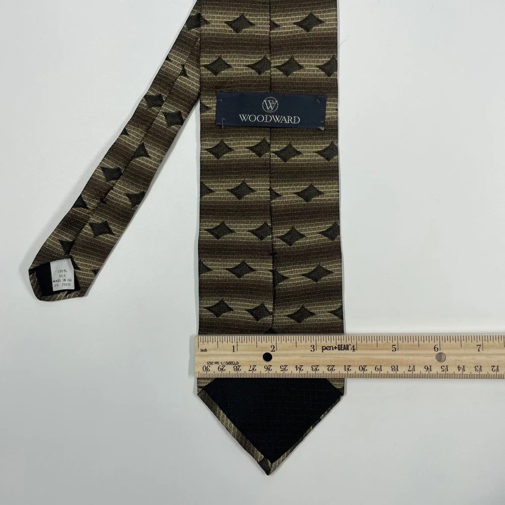 Woodward Brown Diamond Stripe Silk Necktie Mens One Size